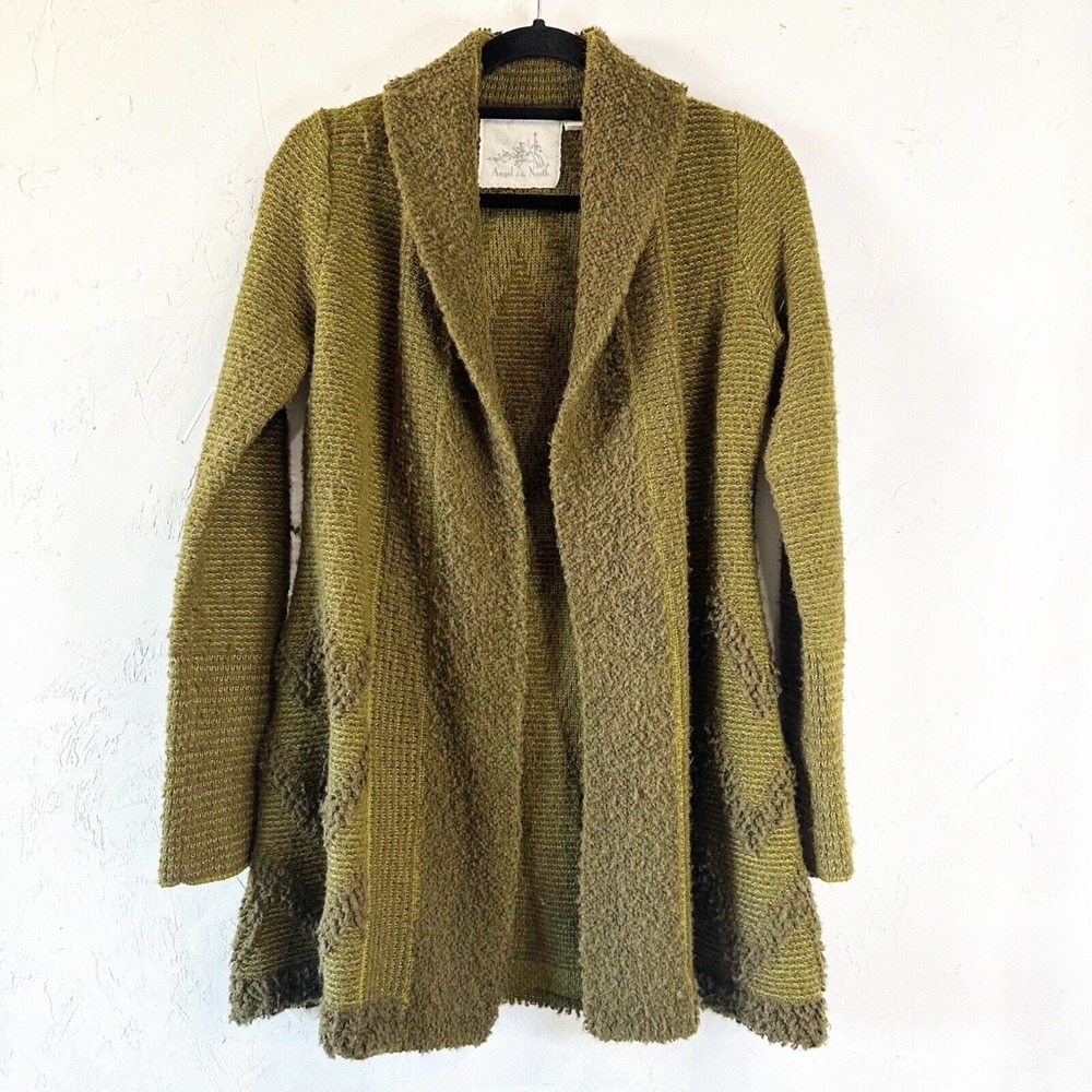 Anthro Angels of the North Cardigan Wool Blend Sweater Green Womens Medium
